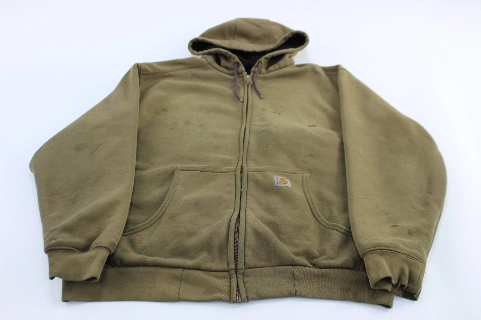 Carhartt Logo Patch Green Thermal Lined Full Zip Hoodie Sport Edge Rank