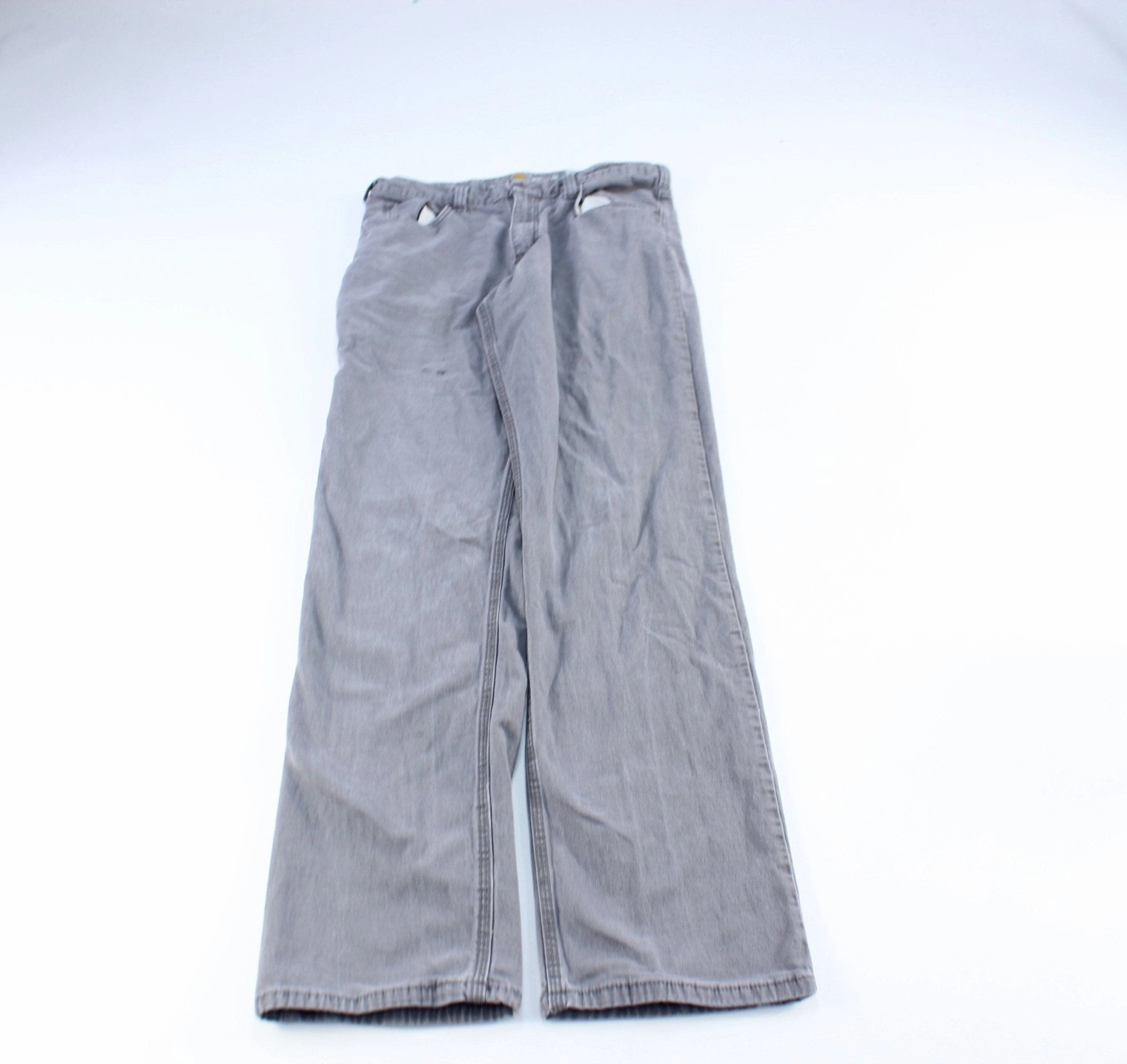 Curved Waistline Durable Material Carhartt Logo Patch Grey Pants