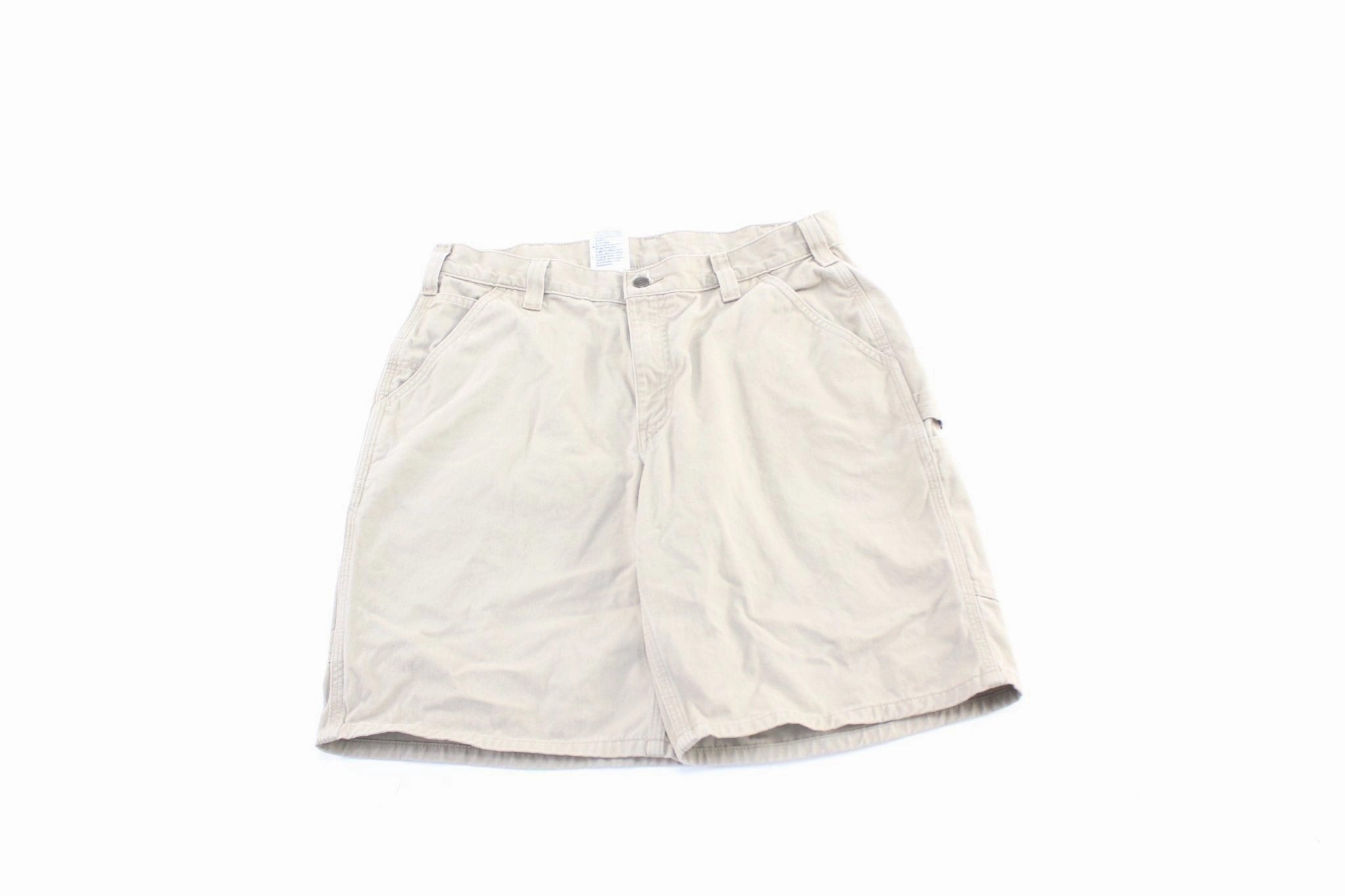 Carhartt Logo Patch Light Beige Carpenter Shorts Flattering Design Barrel Waist