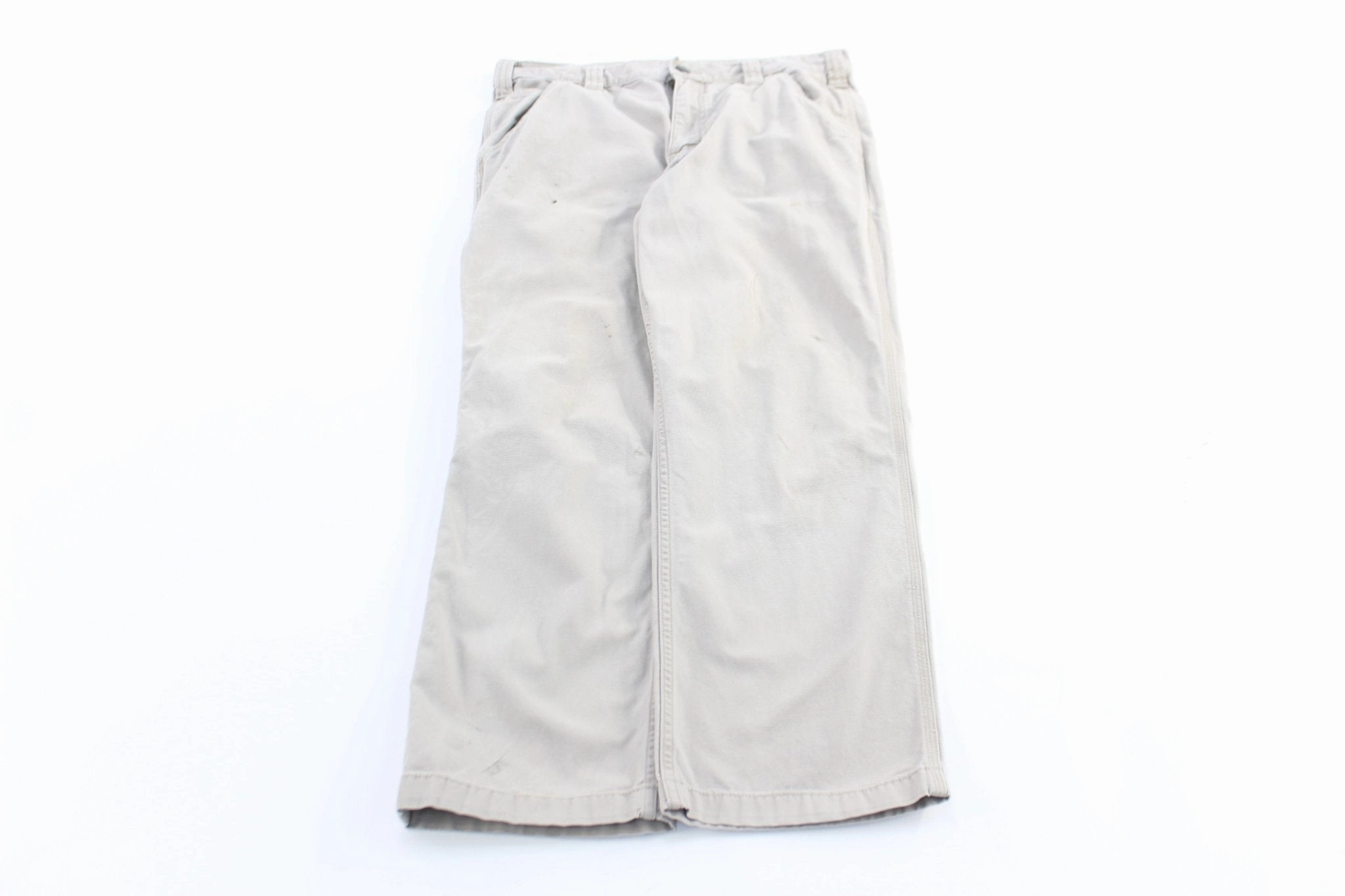 Carhartt Logo Patch Light Khaki Relaxed Fit Pants Abrasion Resistant Fabric Flexible Comfort Wear