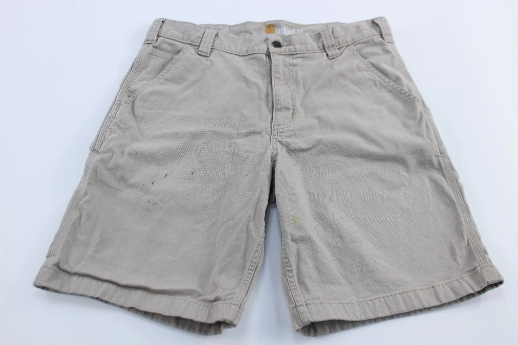 Soft Material Eco Friendly Dye Process Carhartt Logo Patch Light Khaki Relaxed Fit Shorts