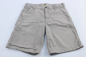 Soft Material Eco Friendly Dye Process Carhartt Logo Patch Light Khaki Relaxed Fit Shorts