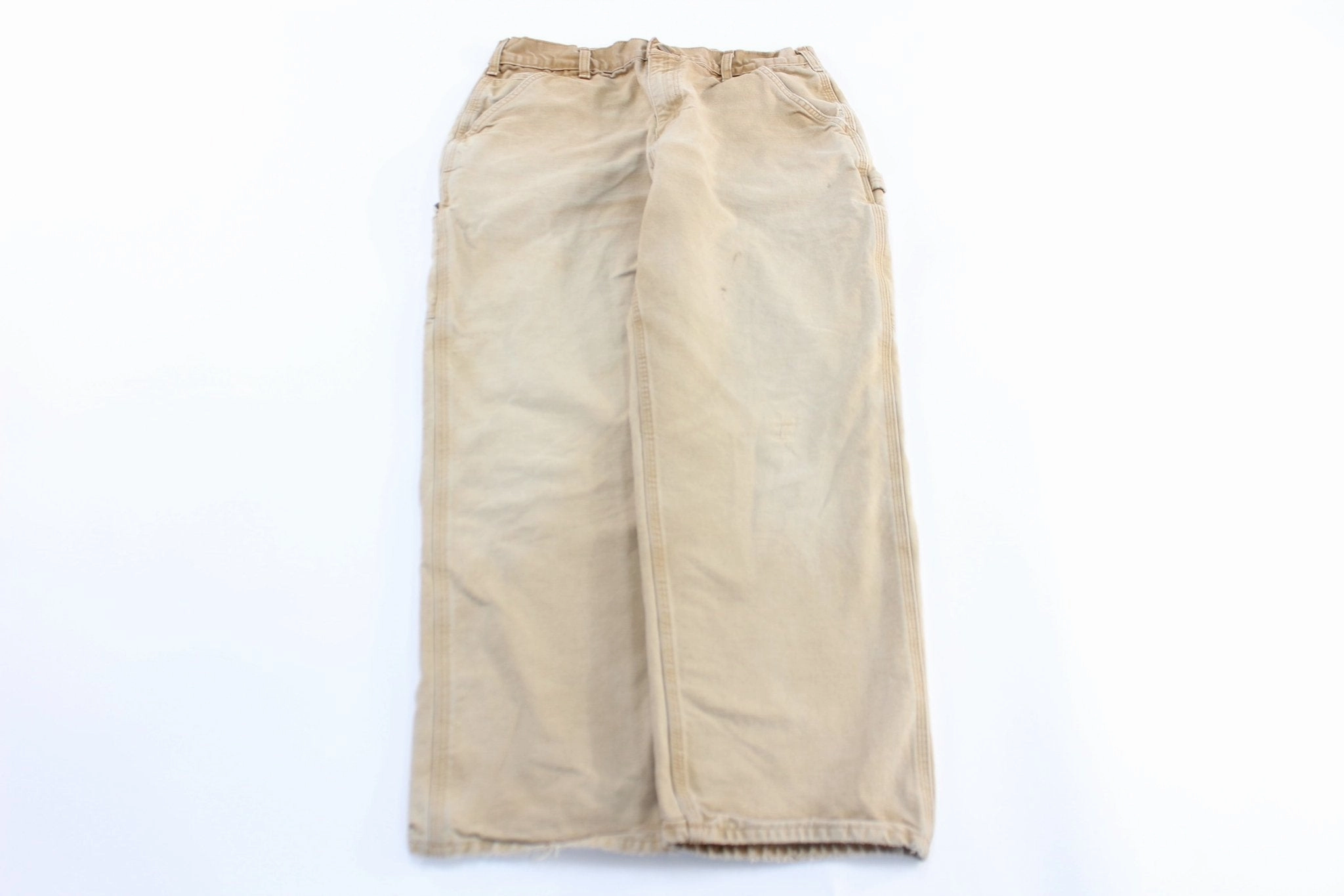 Carhartt Logo Patch Light Tan Carpenter Pants CompressionFitFabric Minimalist Design