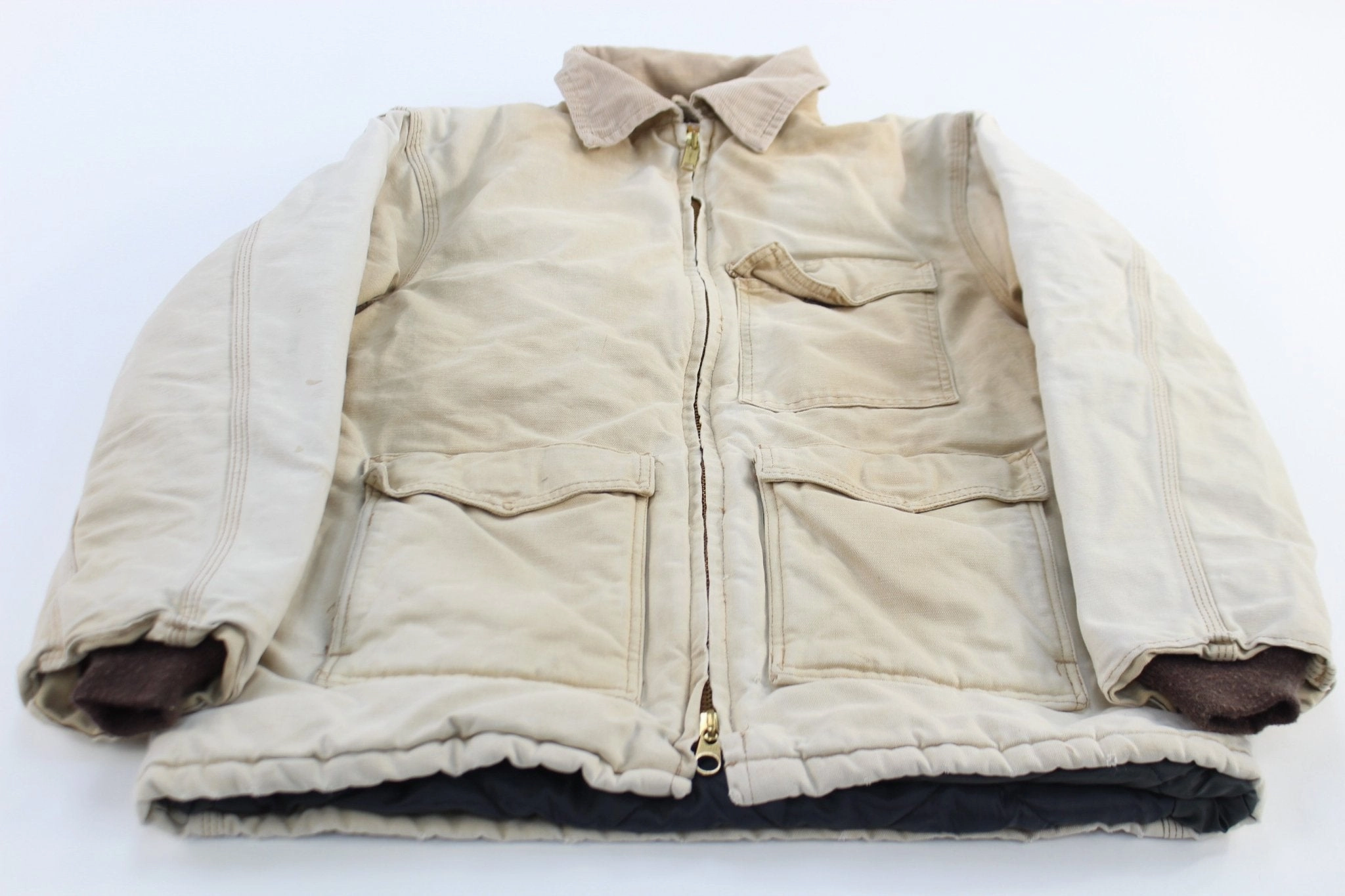 nylon adults Carhartt Logo Patch Light Tan Quilt Lined Zip Up Jacket