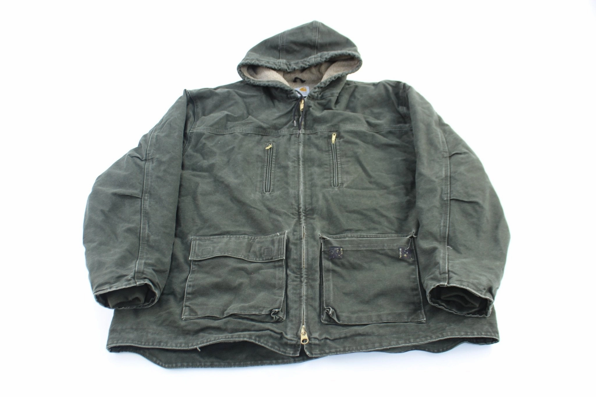 Carhartt Logo Patch Moss Green Sandstone Jackson Coat Double Stitched Construction