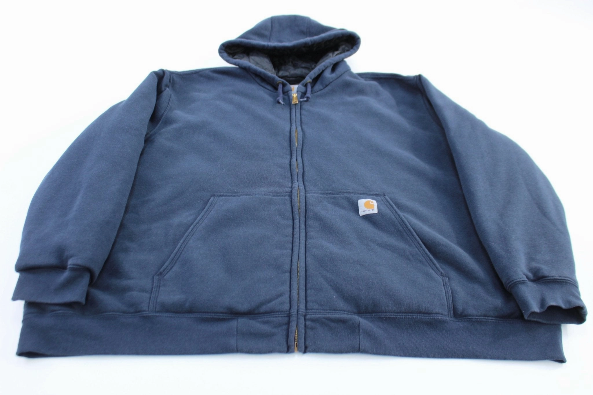 Winter Essential Durable Quality Carhartt Logo Patch Quilt Lined Blue Full Zip Hoodie