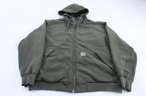 Unique Chain Carhartt Logo Patch Sherpa Lined Green Full Zip Hoodie