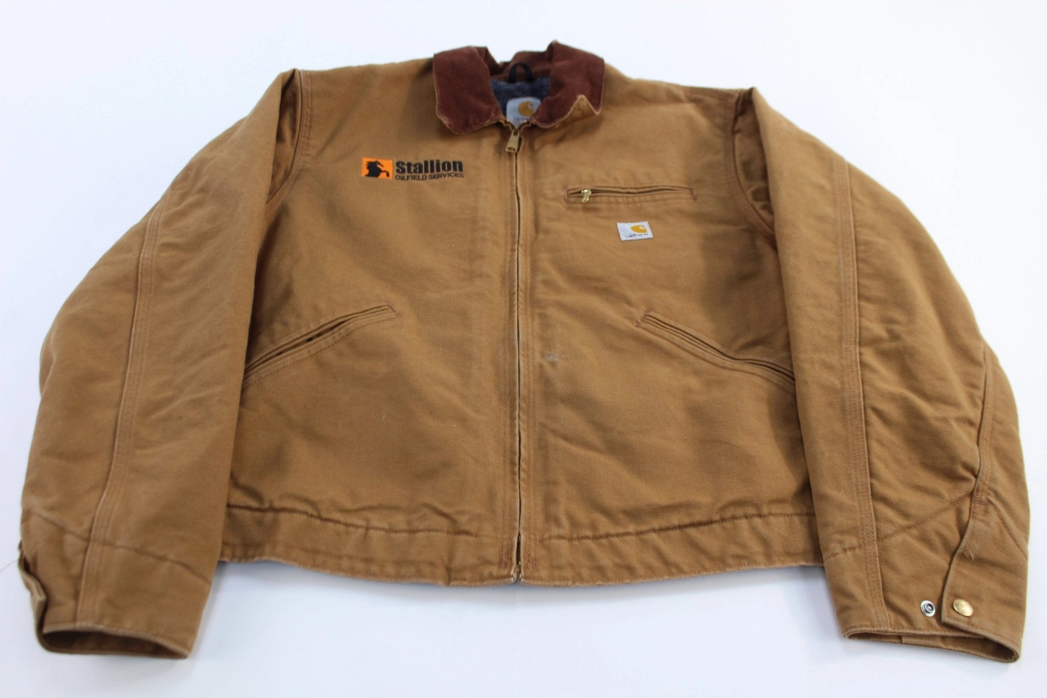 Carhartt Logo Patch Tan Blanket Lined Detroit Jacket Sell Slimming