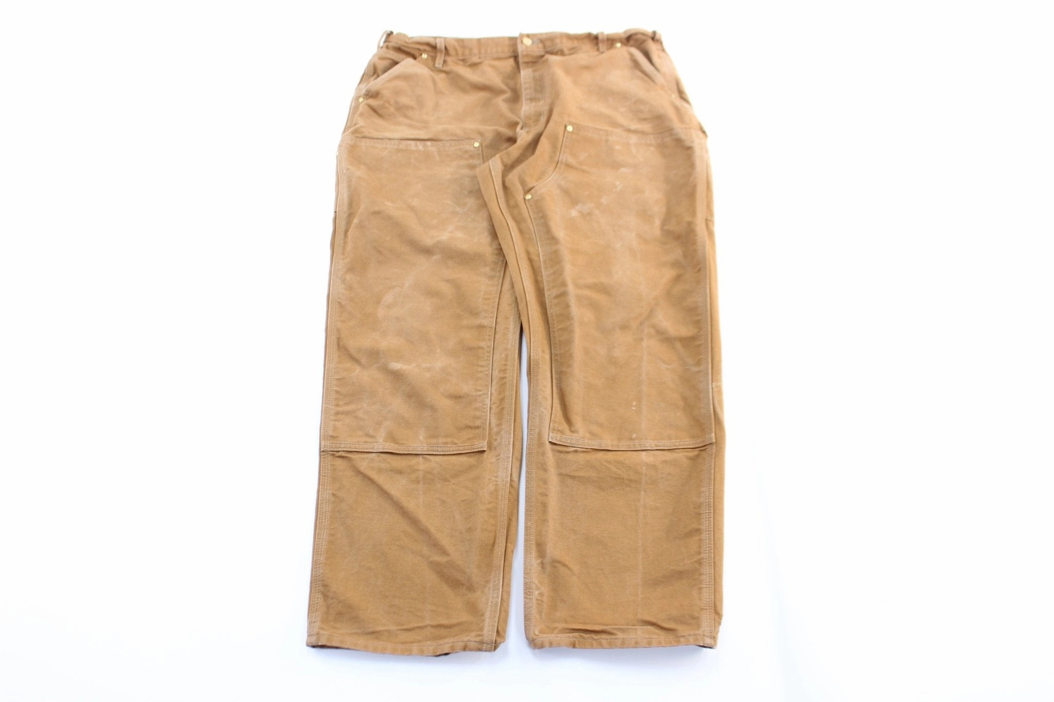 Comfortable Layering Carhartt Logo Patch Tan Double Knee Carpenter Pants