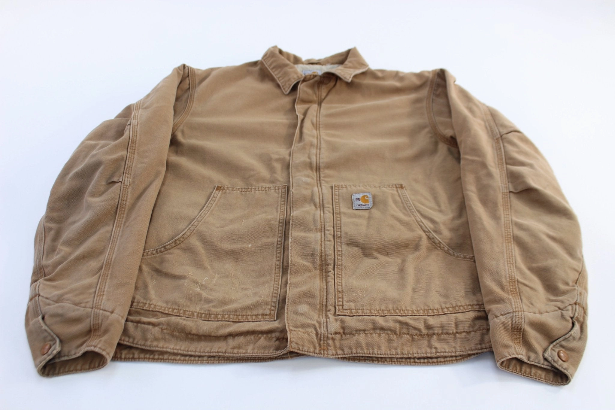 non adjustable Weather Guard Gear Carhartt Logo Patch Tan Flame Resistant Zip Up Jacket