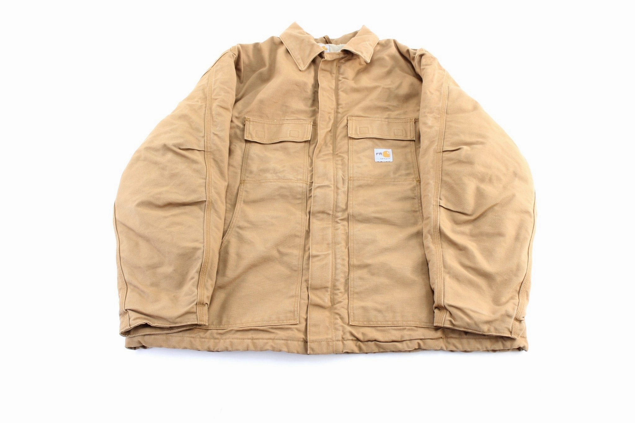 Carhartt Logo Patch Tan Flame Resistant Zip Up Jacket OdorControl Treatment Windproof Shell
