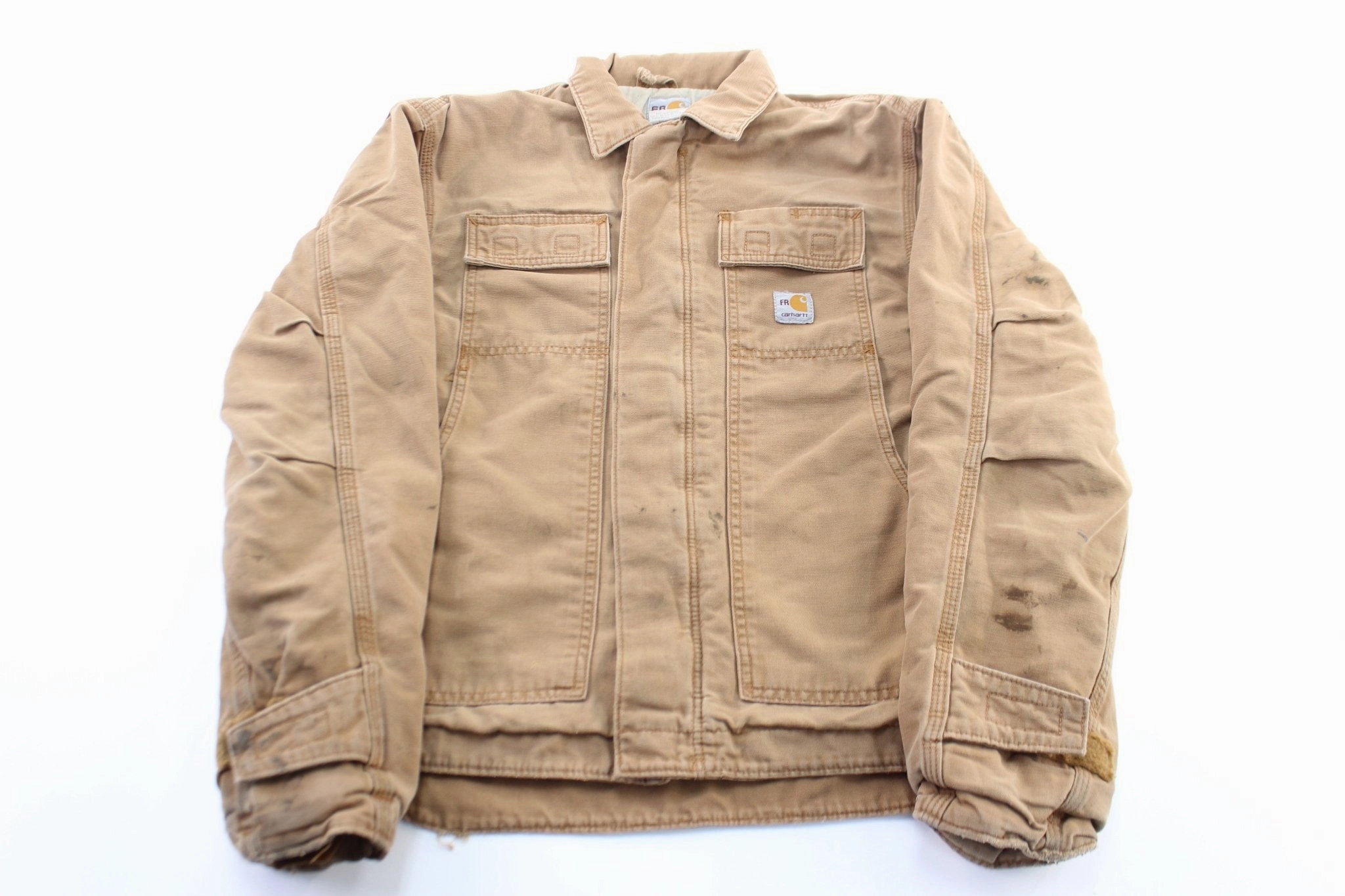 Symbol Carhartt Logo Patch Tan Flame Resistant Zip Up Jacket