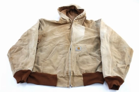 Carhartt Logo Patch Tan Hooded Zip Up Jacket Wind-Resistant Protection Mascara