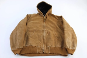 Carhartt Logo Patch Tan Hooded Zip Up Jacket Outdoor Activity bar