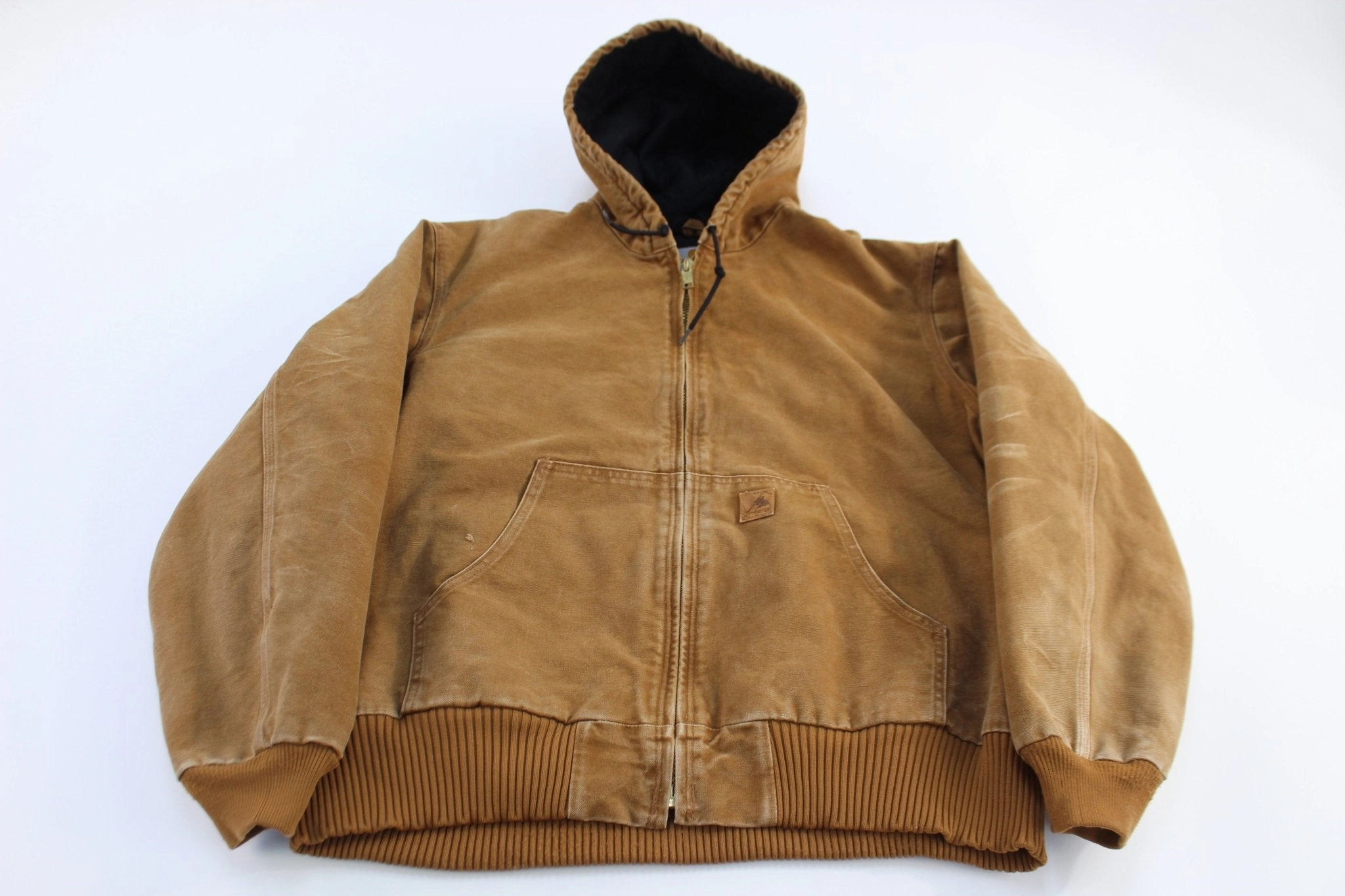 Carhartt Logo Patch Tan Hooded Zip Up Jacket Outdoor Activity bar