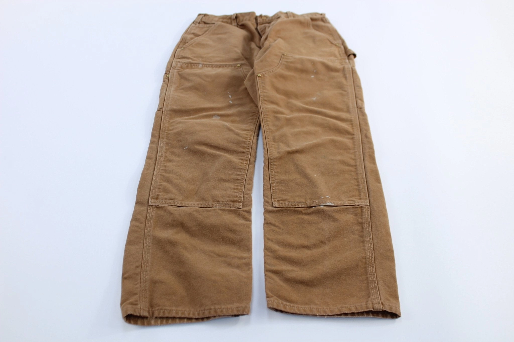 Carhartt Logo Patch Tan Loose Fit Double Knee Pants Casual Movement