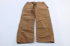 Carhartt Logo Patch Tan Loose Fit Double Knee Pants Casual Movement