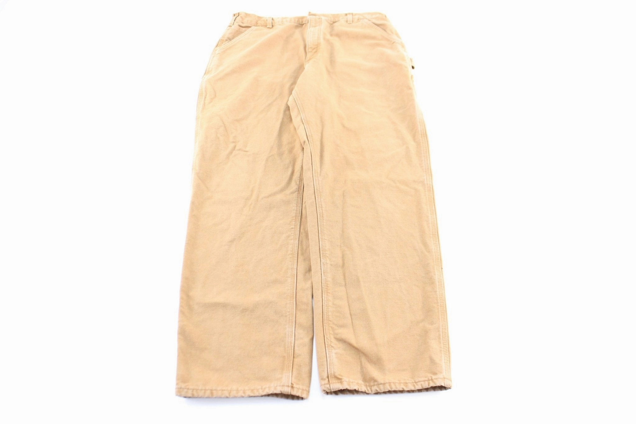 ElasticWaist Fashionable Design Carhartt Logo Patch Tan Workwear Pants