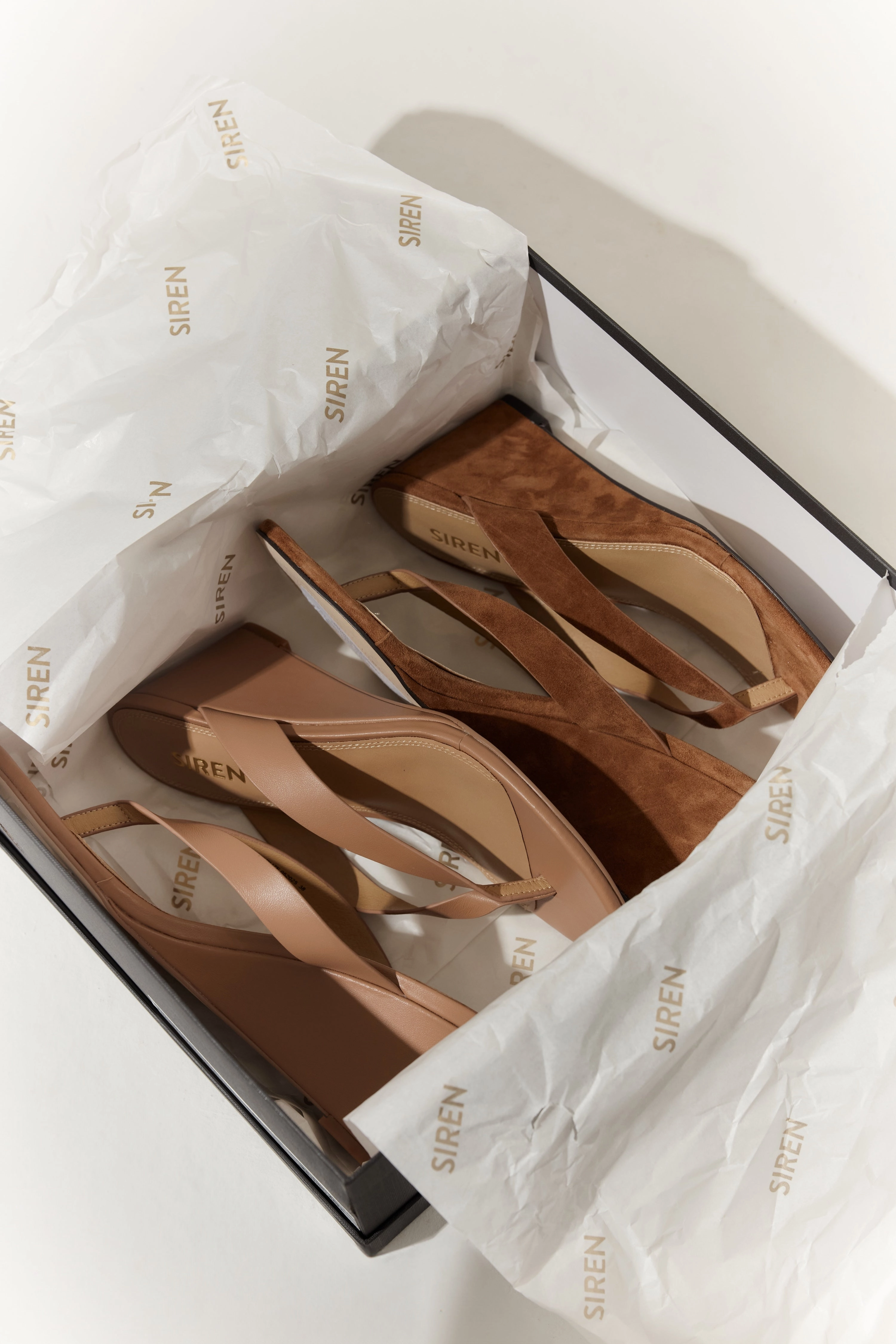 Open Heel Sandals Charlize Thong Wedges - Almond Tan Leather