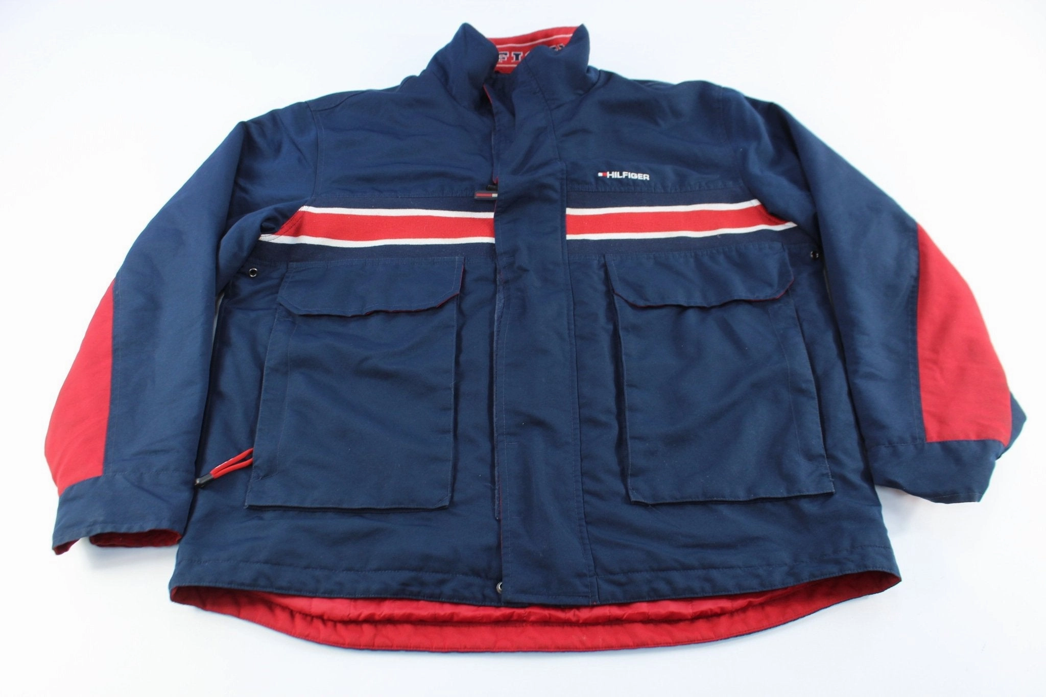 90's Tommy Hilfiger Embroidered Navy Blue & Red Zip Up Jacket Job