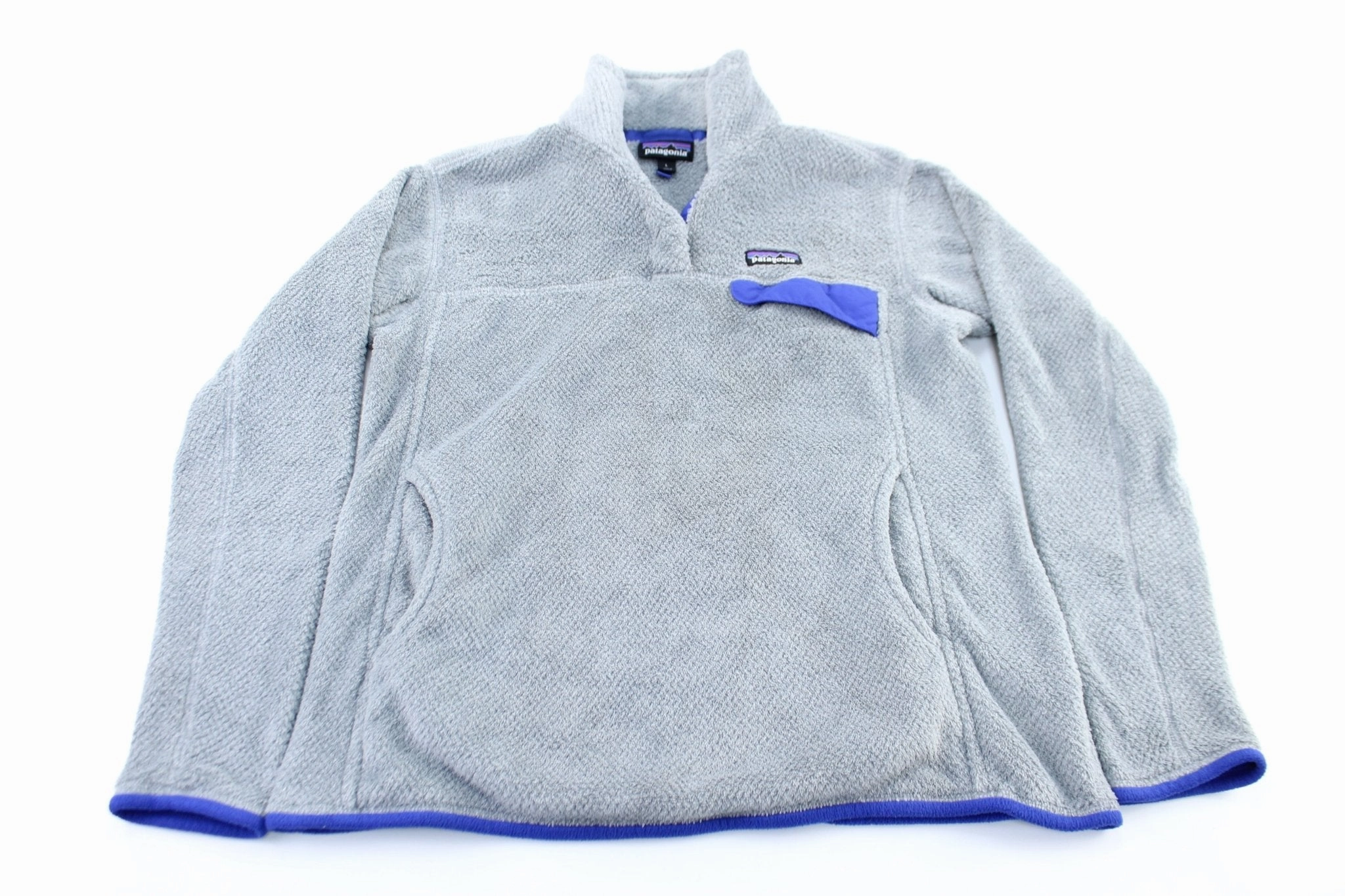 Women's Patagonia Logo Patch Grey & Blue Pullover Jacket Cold Protection