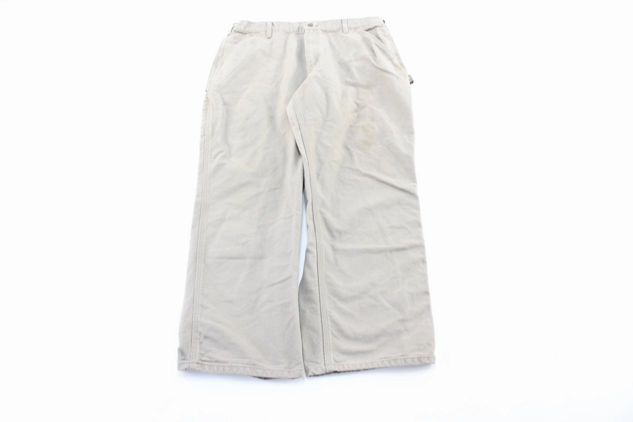 SoftCottonBlend Wrinkle-Resistant Carhartt Logo Patch Beige Workwear Pants