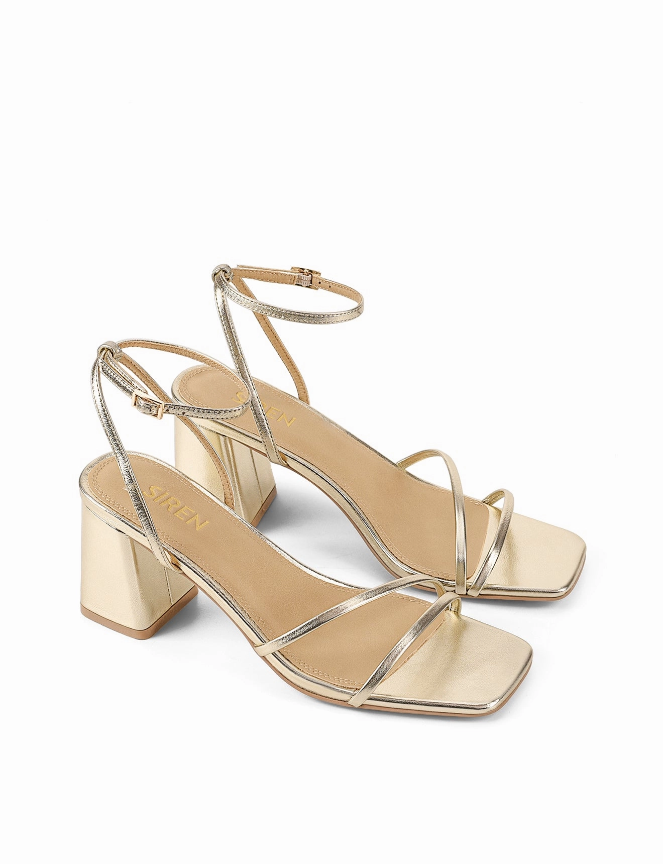 Stacie Block Heel Sandals - Gold Metallic Leather Cabin Break Sunset Glow