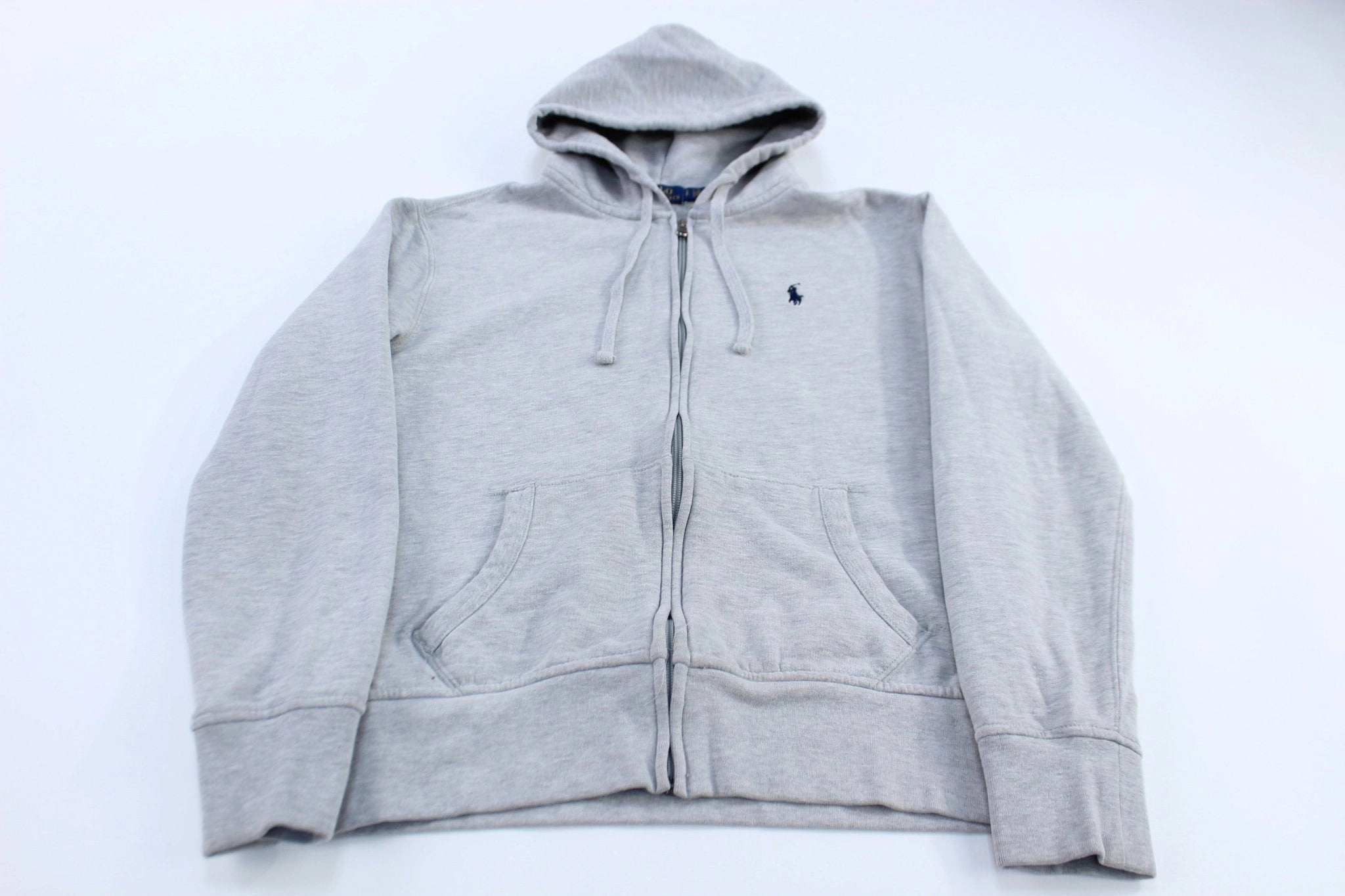 Polo Ralph Lauren Embroidered Logo Grey Full Zip Hoodie Pullover Polyester