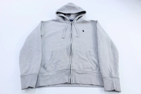 Polo Ralph Lauren Embroidered Logo Grey Full Zip Hoodie Pullover Polyester