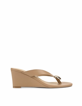 Chloe Thong Wedges - Almond Tan Leather Mesh Upper