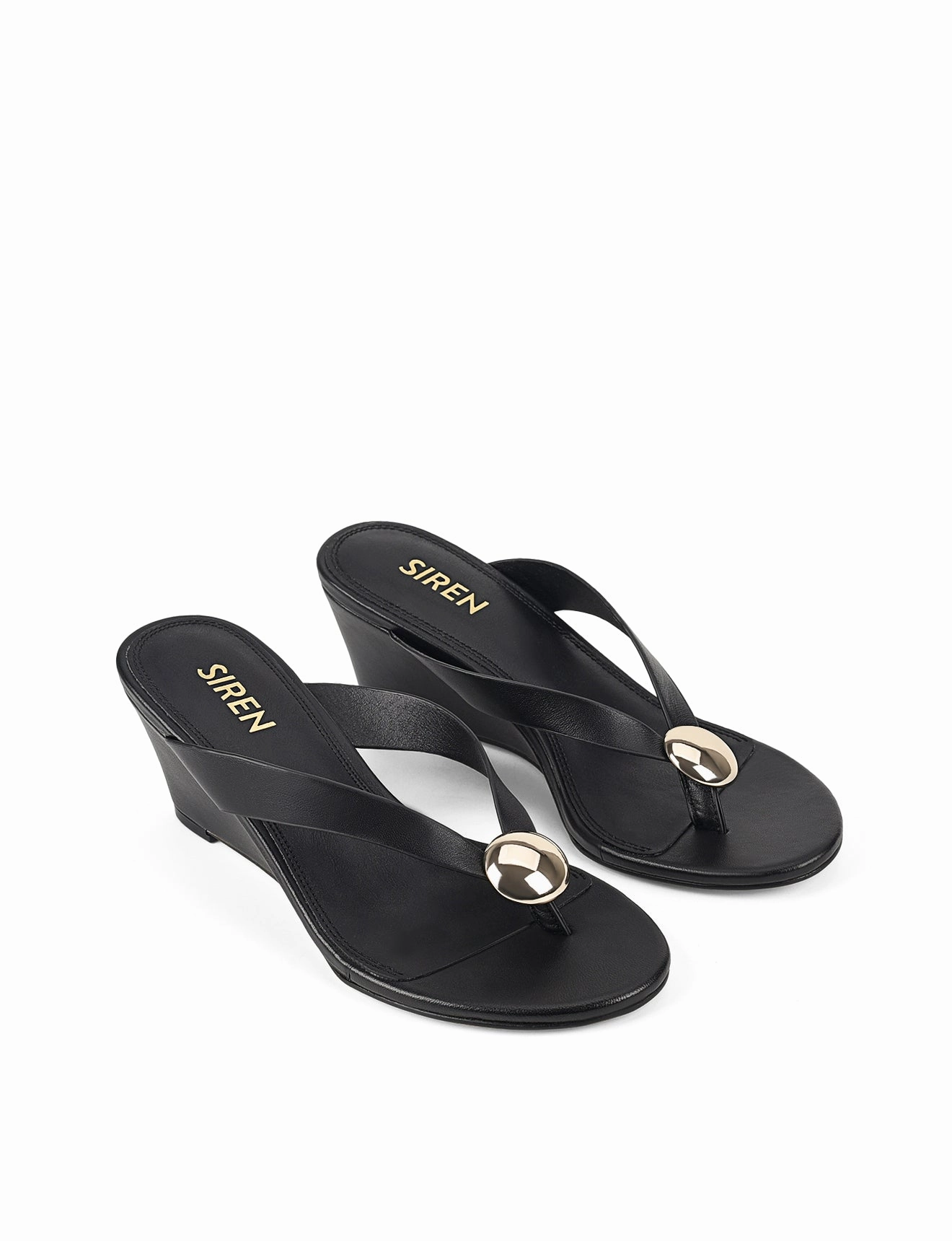 Shock Absorbing Chloe Thong Wedges - Black Leather