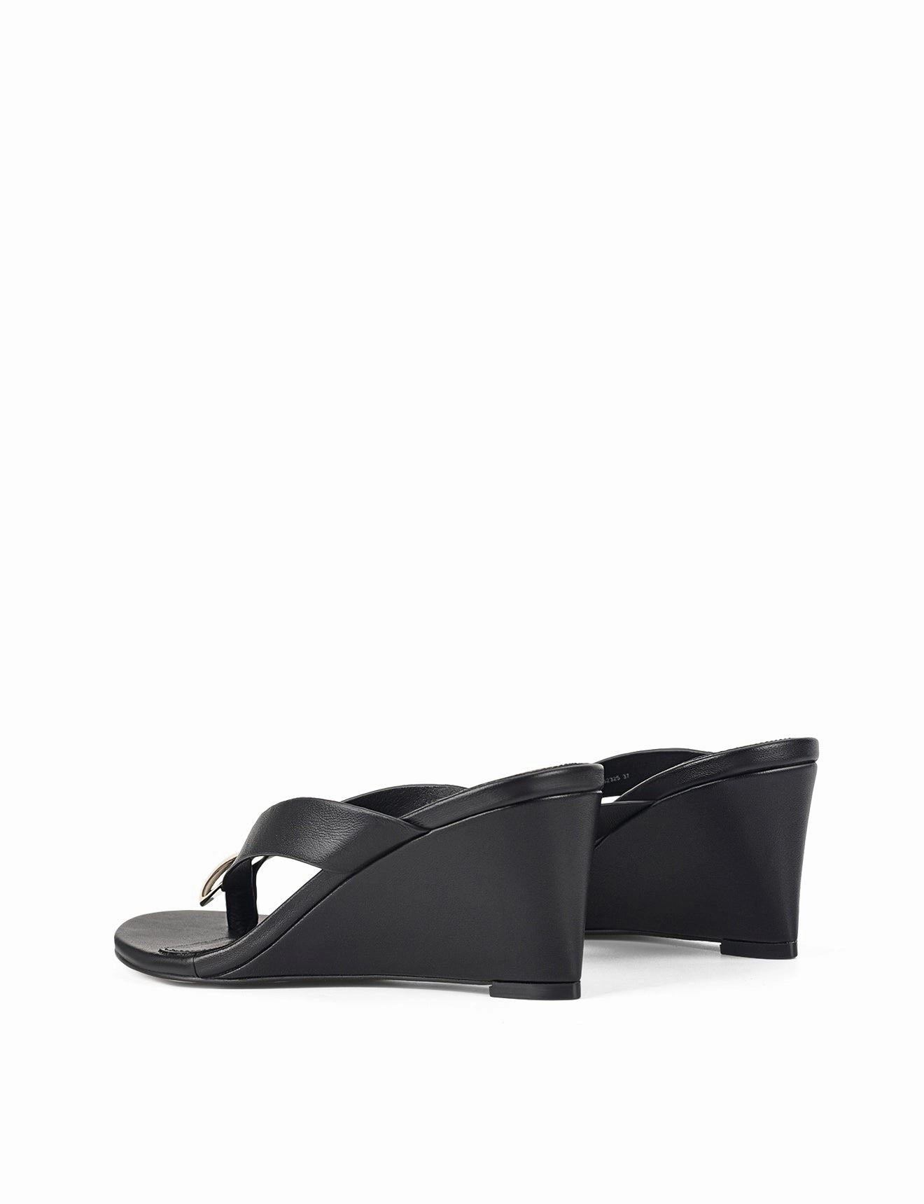 Chloe Thong Wedges - Black Leather Textured Heels