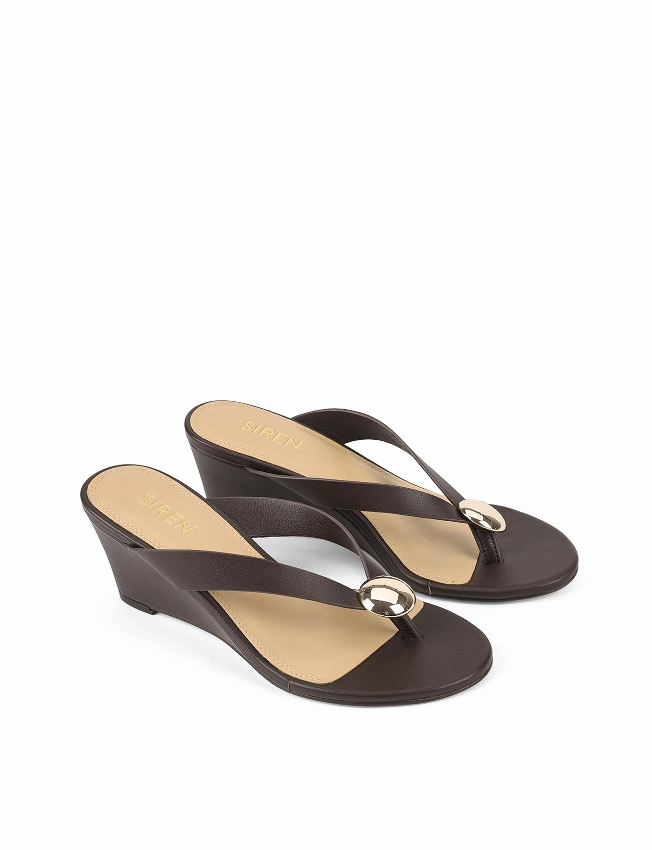 Glam Touch Fashion Look Chloe Thong Wedges - Chocolate Brown Leather