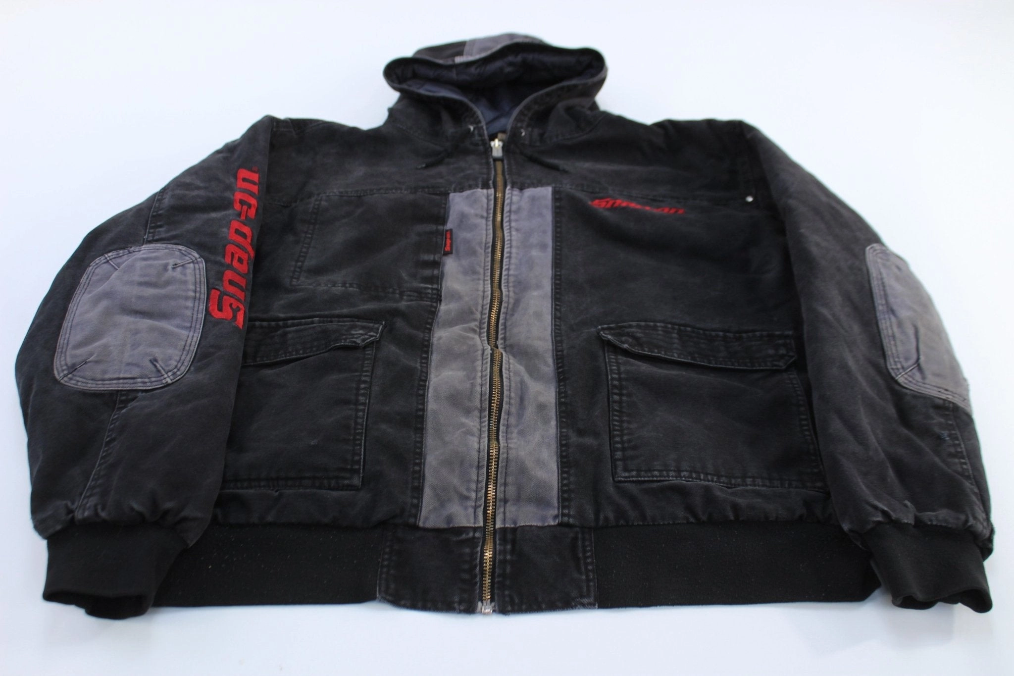 work commute Breathable Mesh Panels Snap-On Embroidered Logo Black Hooded Zip Up Jacket