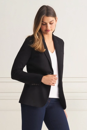 Classic Ponte Blazer - Black Breathable Lining Flexible Fiber Fill
