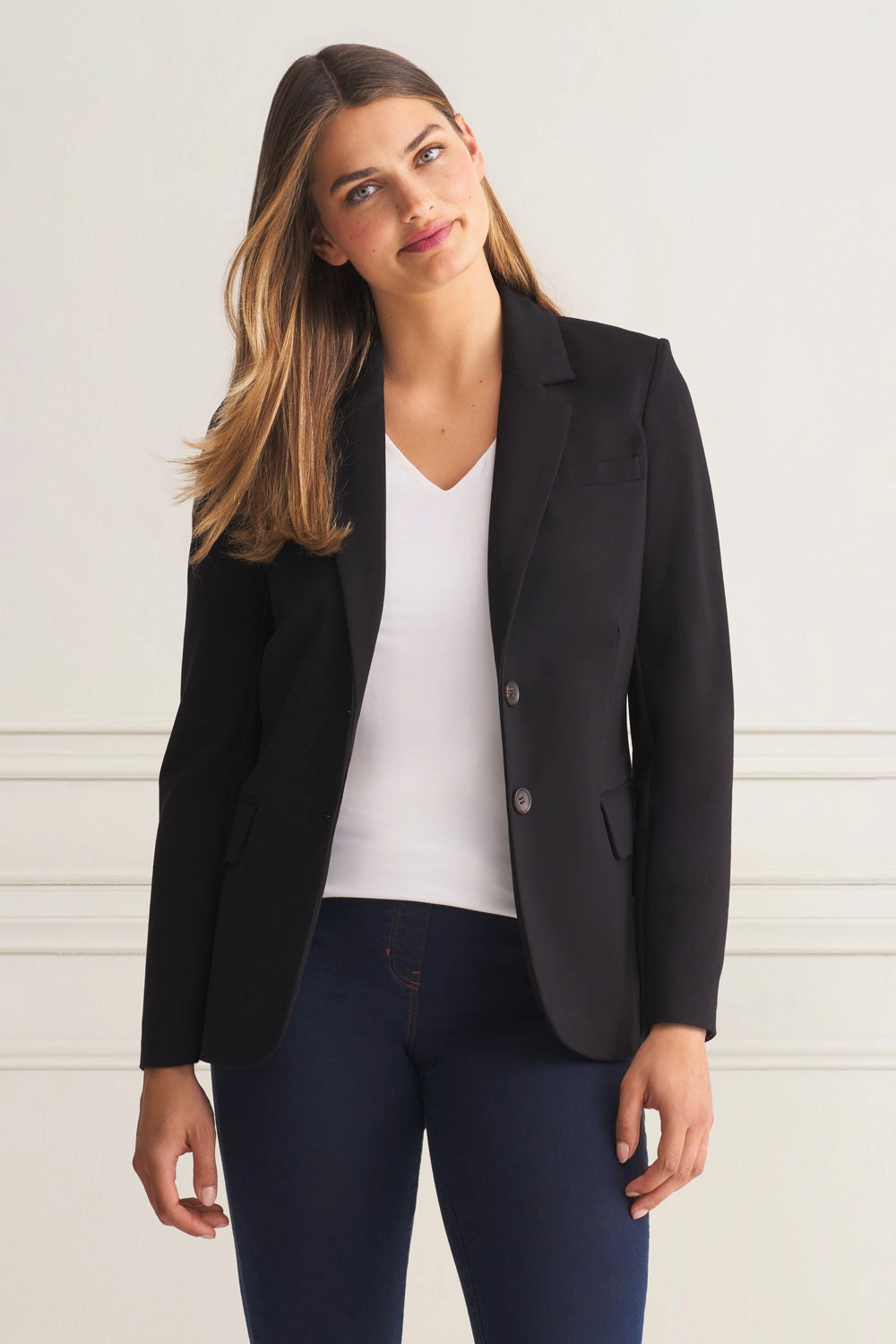 Stylish Daily Fit ConvertibleCollar Classic Ponte Blazer - Black