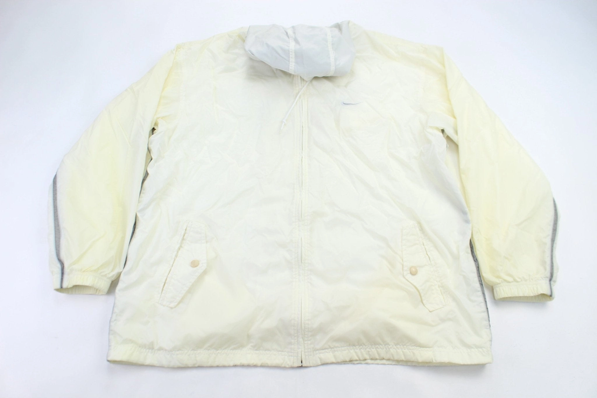 Defy Layered Nike Embroidered Logo White Zip Up Jacket