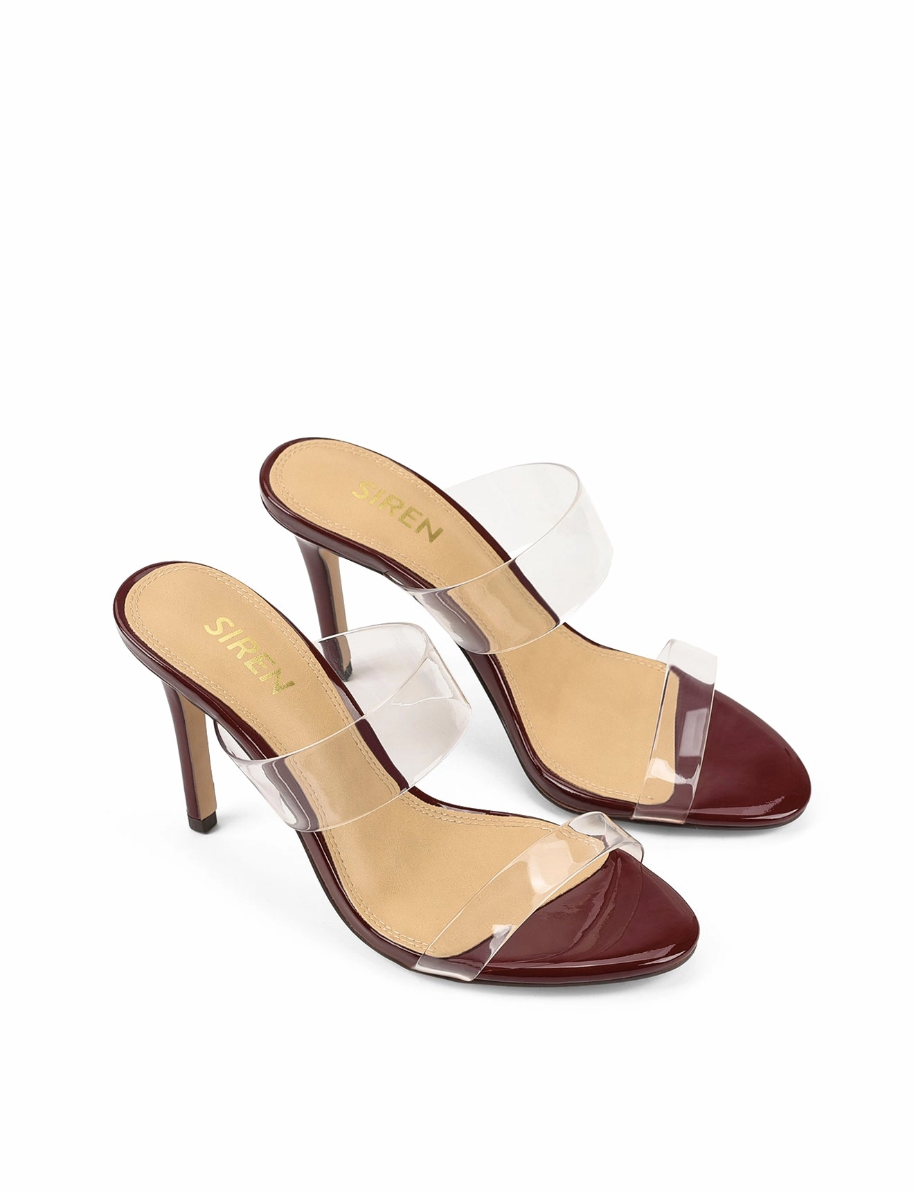 Brooklyn Stiletto Mules - Wine Patent Leather & Vinylite Stylish Look Casual Pick