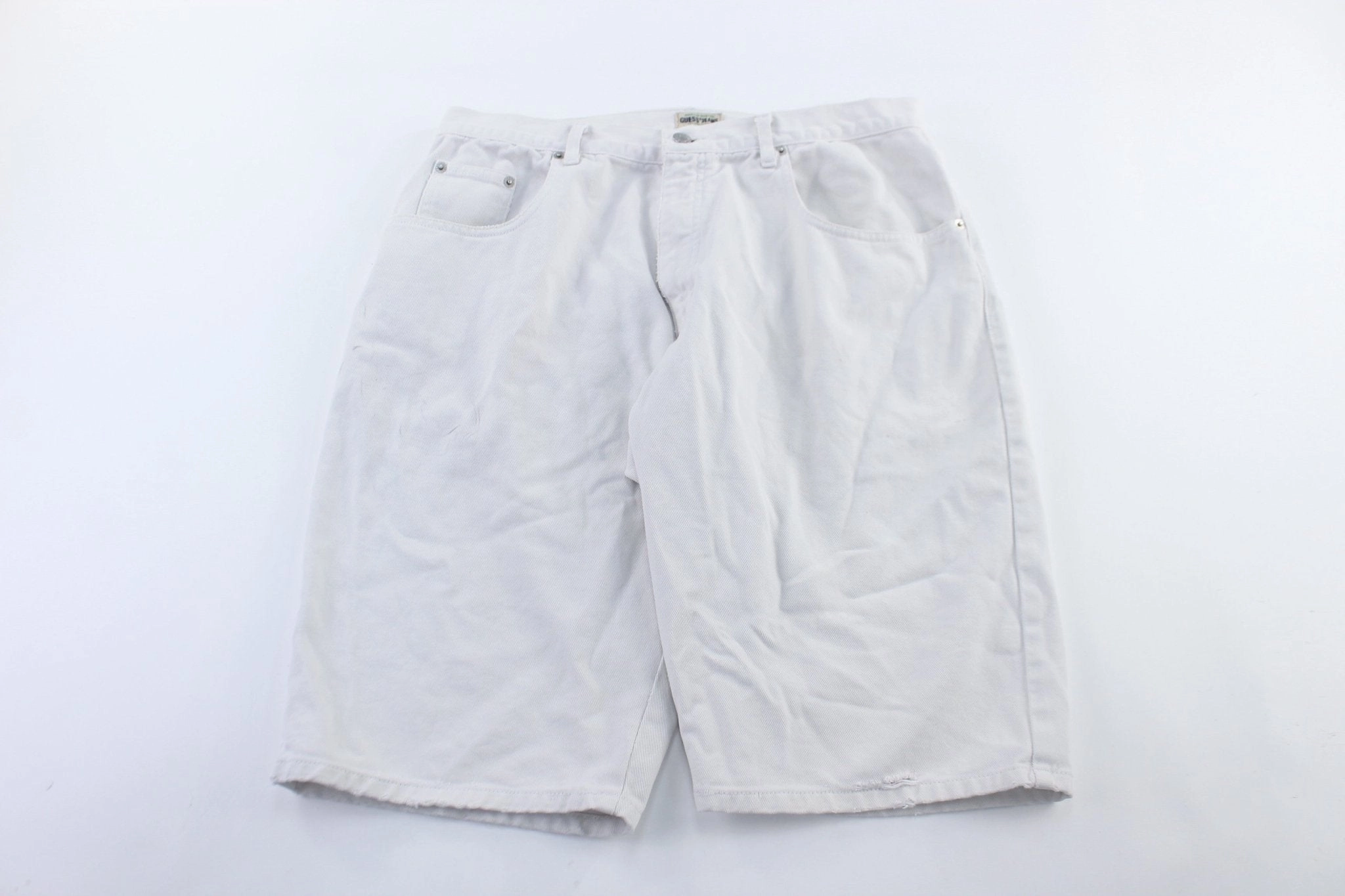 Guess Logo Patch White Shorts Stretchable NoBuckleDesign