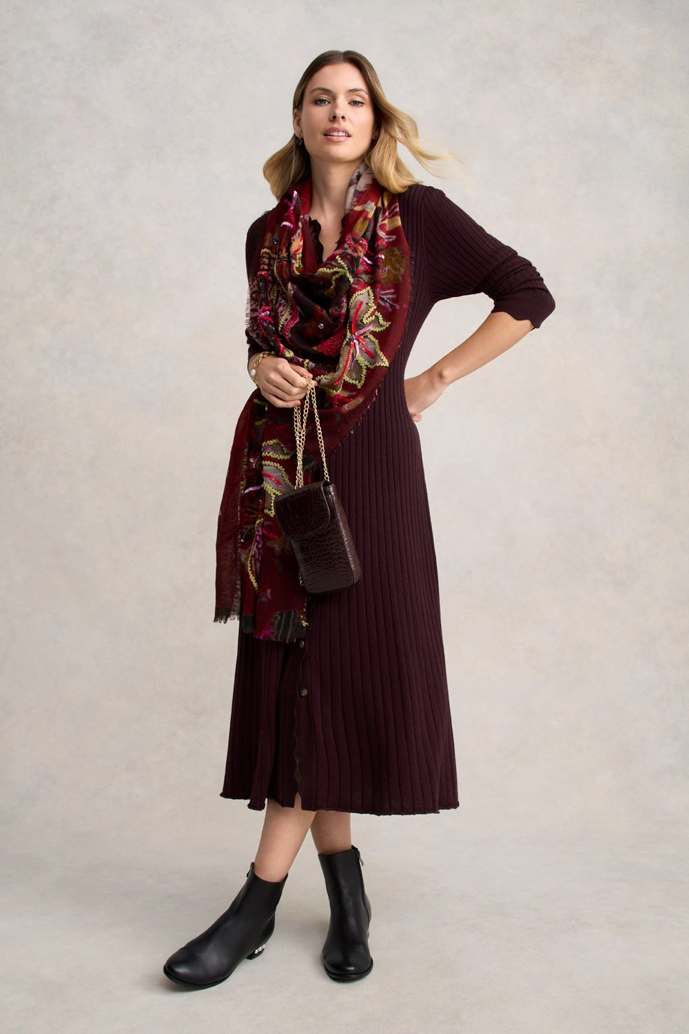 Ribbed Merino Dress - Burgundy Sculpted Fit