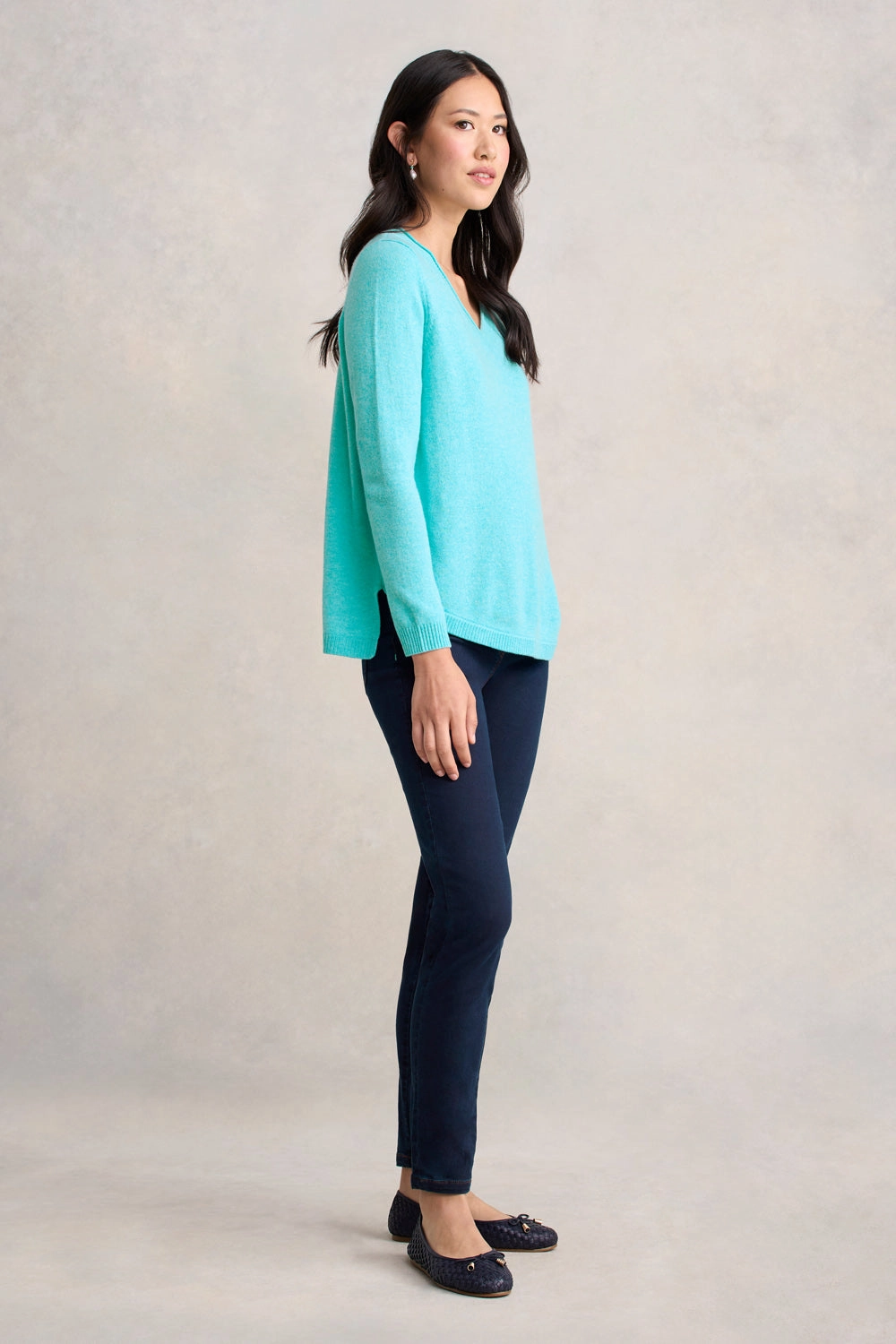 Casual Layer Homewear Style Merino V-Neck Jumper - Turquoise