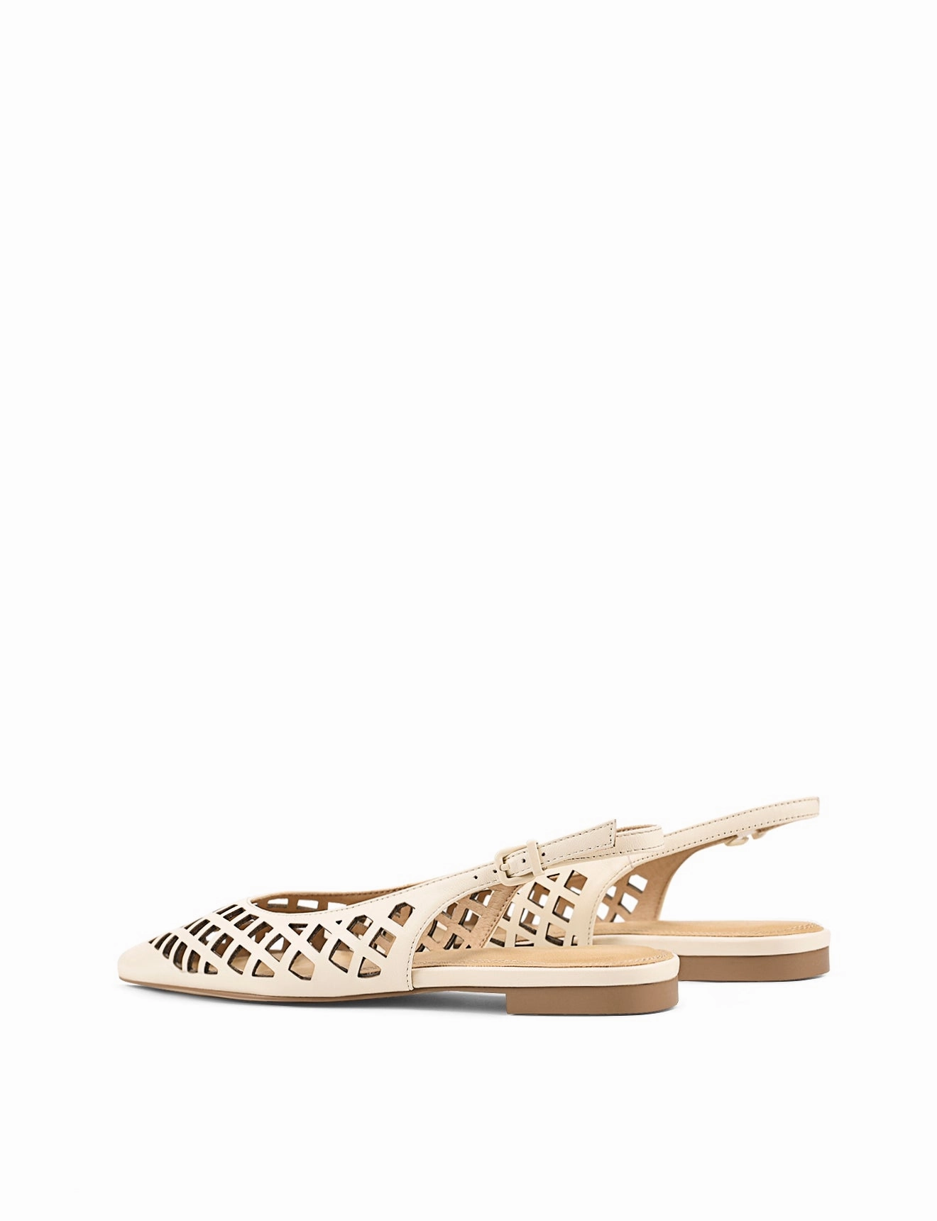 Lottie Sling Back Flats - Cream White Leather Comfortable Sole