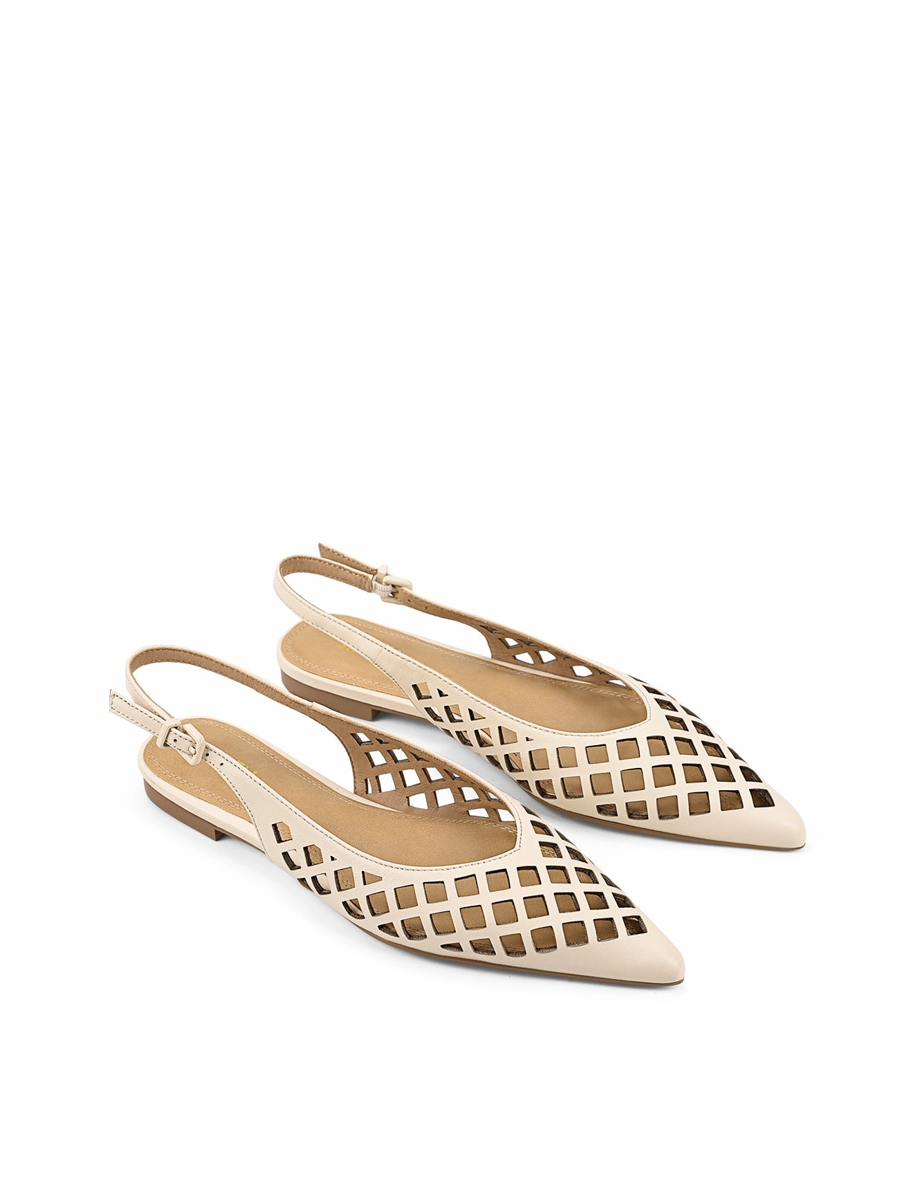 Trend Lane Lottie Sling Back Flats - Cream White Leather