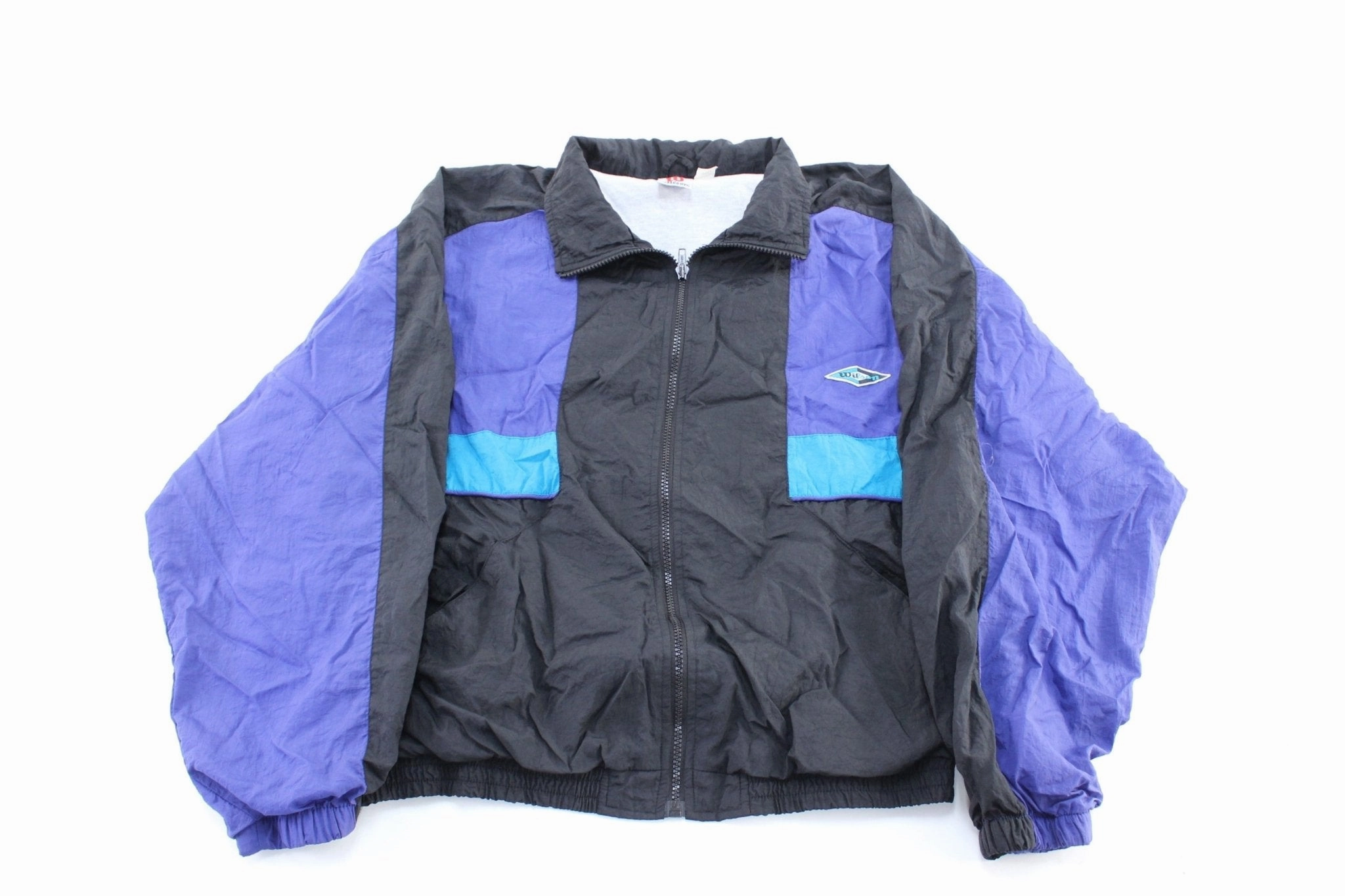 Women's 90's Wilson Embroidered Logo Black, Purple, & Aqua Windbreaker Jacket Layer game casual lunch