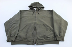 Cold Proof Reinforced Hem Carhartt Embroidered Logo Green Full Zip Hoodie