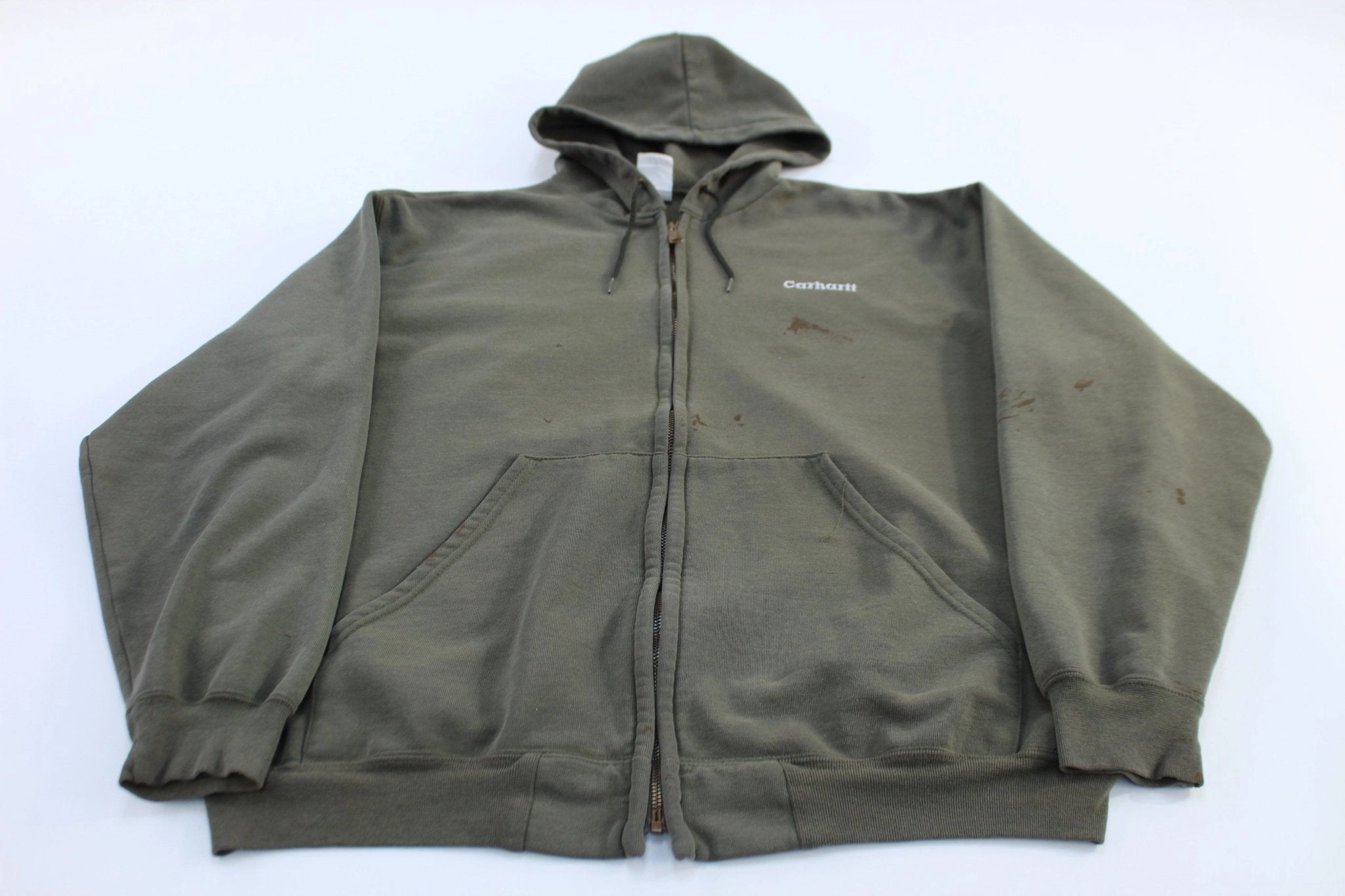 Cold Proof Reinforced Hem Carhartt Embroidered Logo Green Full Zip Hoodie