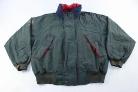 Nautica Challenge Embroidered Green Zip Up Jacket Diary Anti Slip Shoulder Pads
