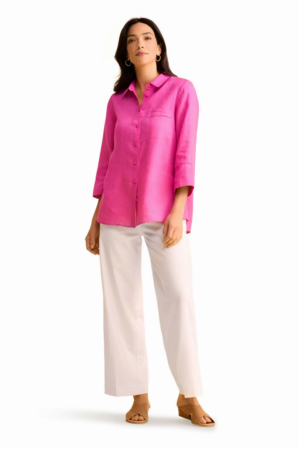DurableStitching Wide Cuff Linen Shirt - Bright Rose
