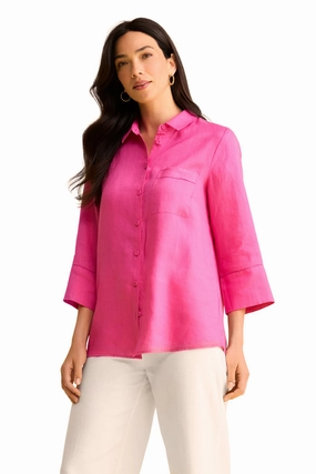 Durable Binding Wide Cuff Linen Shirt - Bright Rose
