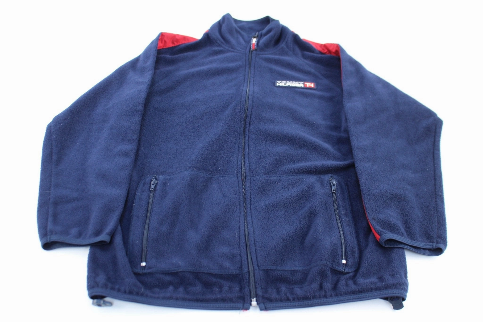 Performance Protection Anti-pill Tommy Hilfiger Logo Patch Red & Blue Fleece Zip Up Jacket